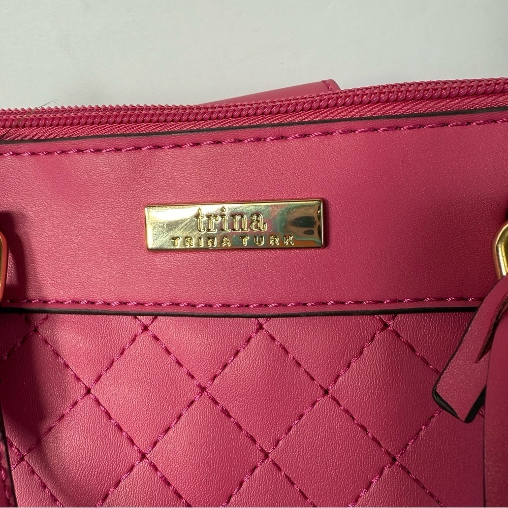 Trina Turk Fuchsia Quilted Satchel Bag with Gold Hardware - Hot Pink Crossbody - Picture 15 of 16